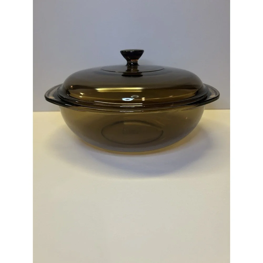 Pyrex 024 2L‎ Vintage Translucent Brown Glass Round Bowl Casserole Dish Lid